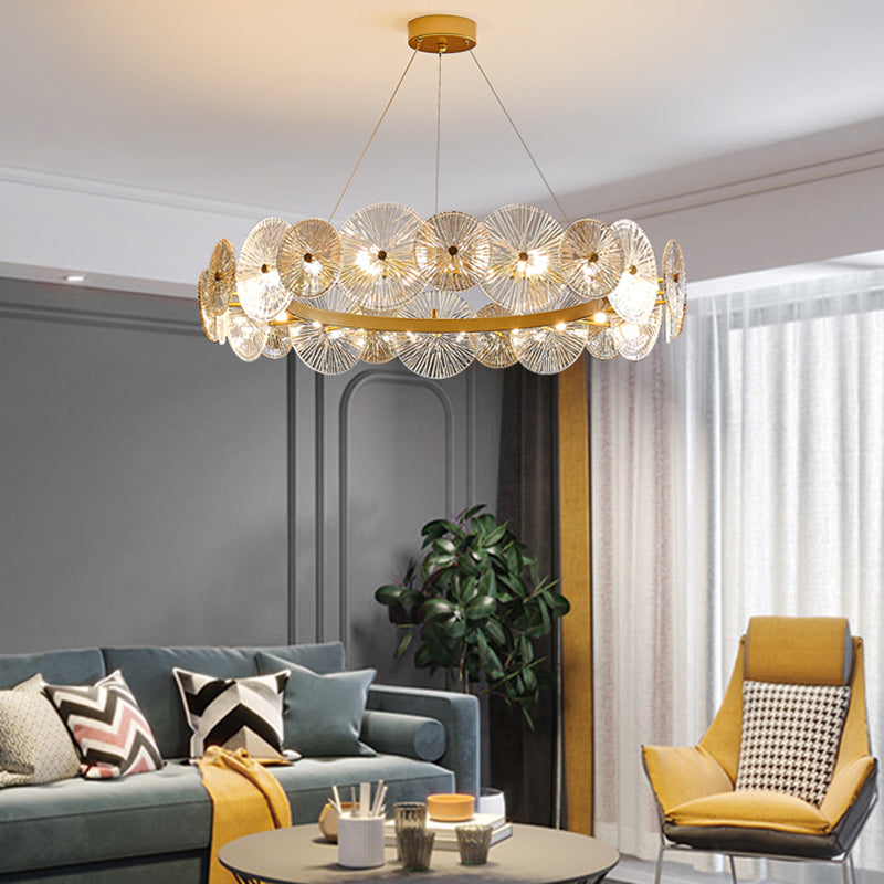 Gol Cercle Chandelier Modern Multi Light Hanging Light avec verre pour chambre à coucher