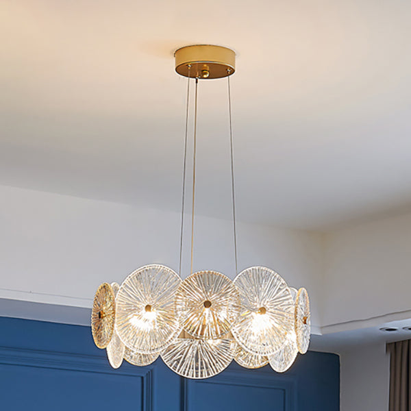 Gol Cercle Chandelier Modern Multi Light Hanging Light avec verre pour chambre à coucher