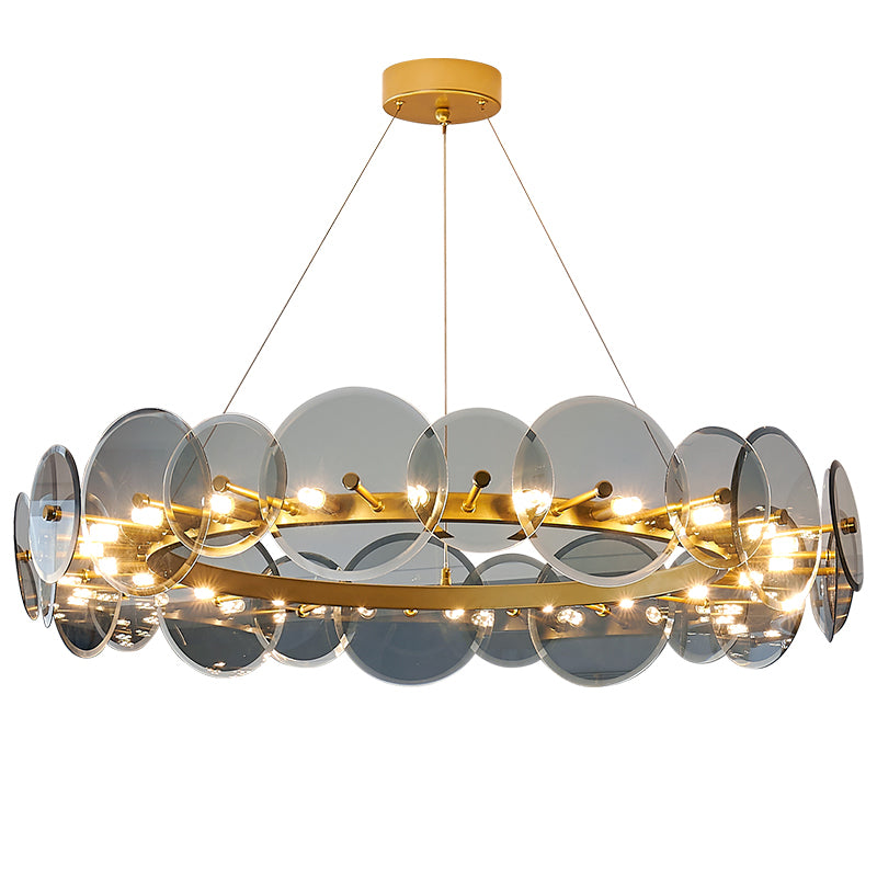 Gol Cercle Chandelier Modern Multi Light Hanging Light avec verre pour chambre à coucher