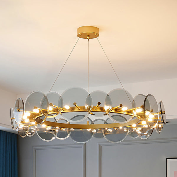 Gol Cercle Chandelier Modern Multi Light Hanging Light avec verre pour chambre à coucher