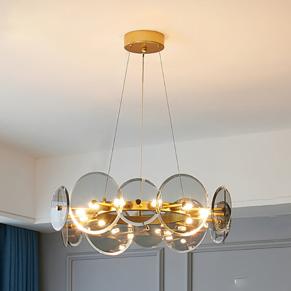 Gol Cercle Chandelier Modern Multi Light Hanging Light avec verre pour chambre à coucher