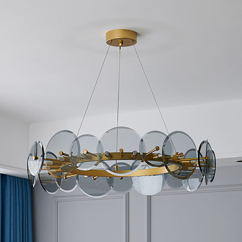 Gol Cercle Chandelier Modern Multi Light Hanging Light avec verre pour chambre à coucher