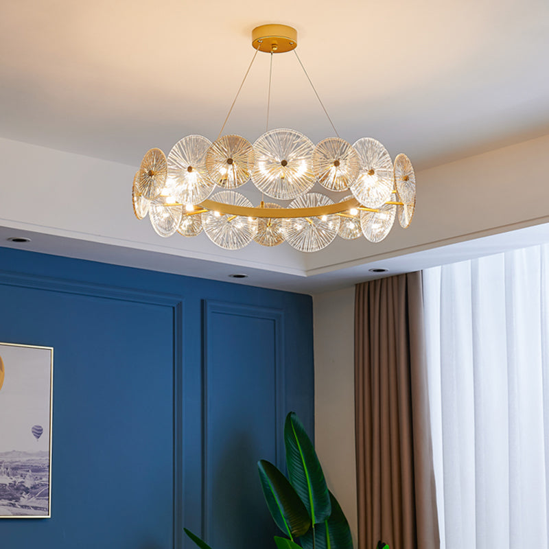 Gol Cercle Chandelier Modern Multi Light Hanging Light avec verre pour chambre à coucher