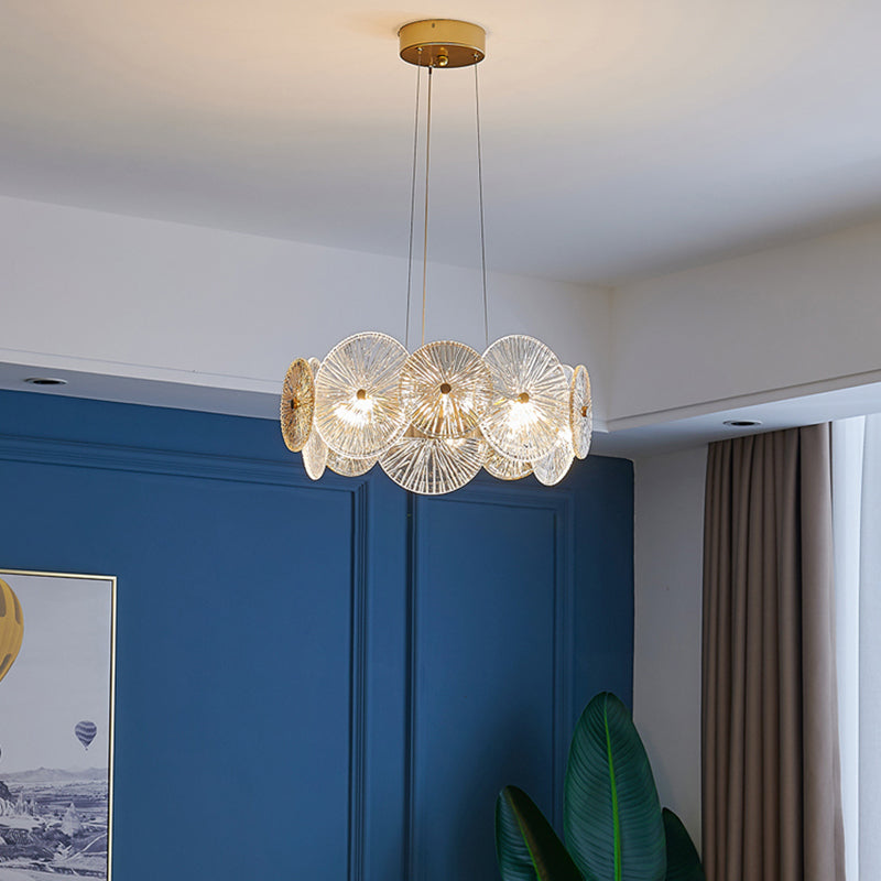 Gol Cercle Chandelier Modern Multi Light Hanging Light avec verre pour chambre à coucher