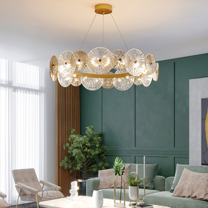 Gol Cercle Chandelier Modern Multi Light Hanging Light avec verre pour chambre à coucher