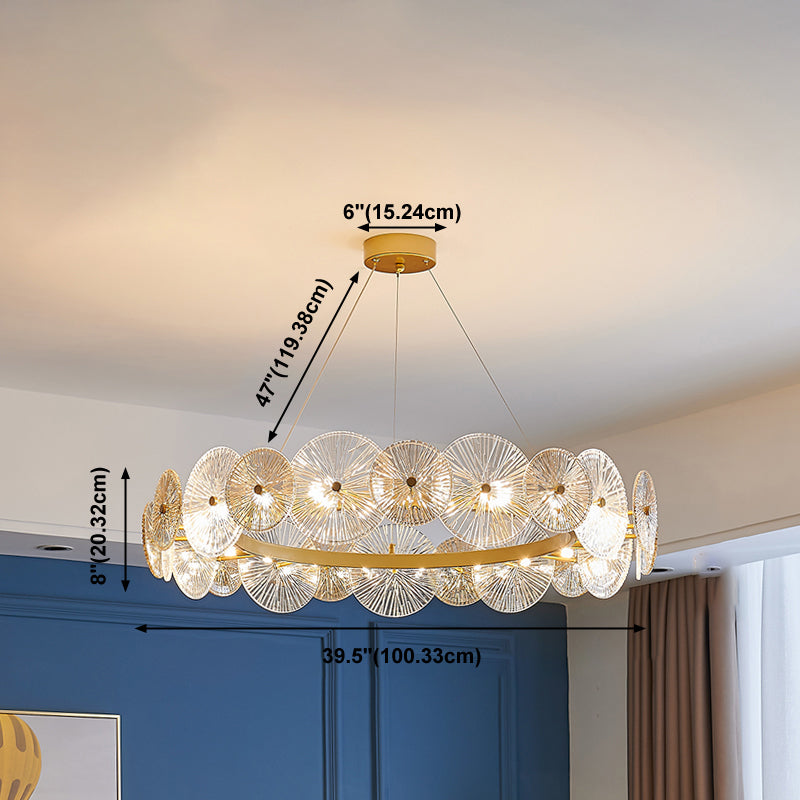 Gol Cercle Chandelier Modern Multi Light Hanging Light avec verre pour chambre à coucher