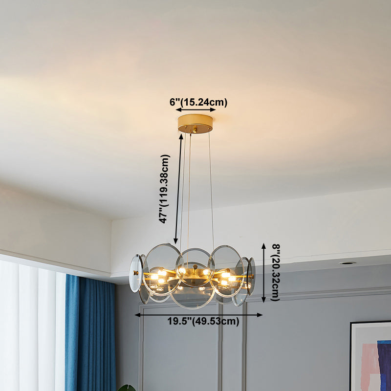 Gol Cercle Chandelier Modern Multi Light Hanging Light avec verre pour chambre à coucher