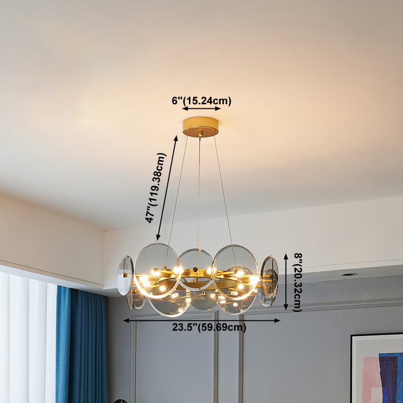 Gol Cercle Chandelier Modern Multi Light Hanging Light avec verre pour chambre à coucher