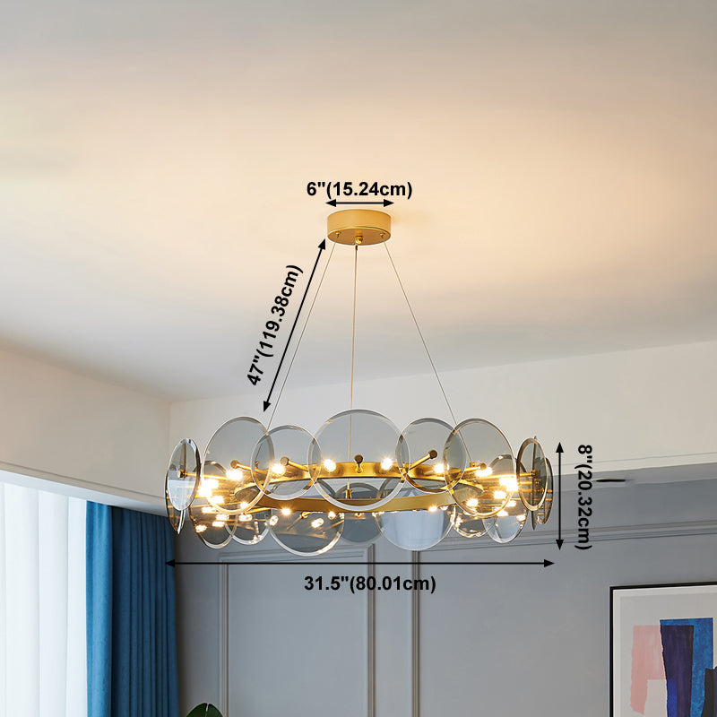 Gol Cercle Chandelier Modern Multi Light Hanging Light avec verre pour chambre à coucher