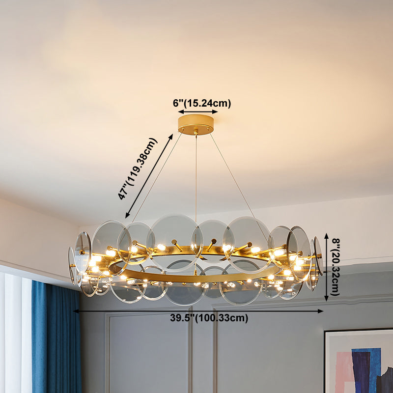 Gol Cercle Chandelier Modern Multi Light Hanging Light avec verre pour chambre à coucher