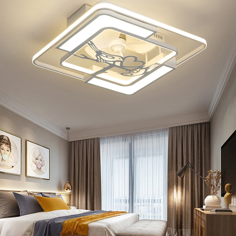 Modern Ceiling Fan Lamp Nordic Acrylic Bedroom Living Room Semi Flush Mount Ceiling Light