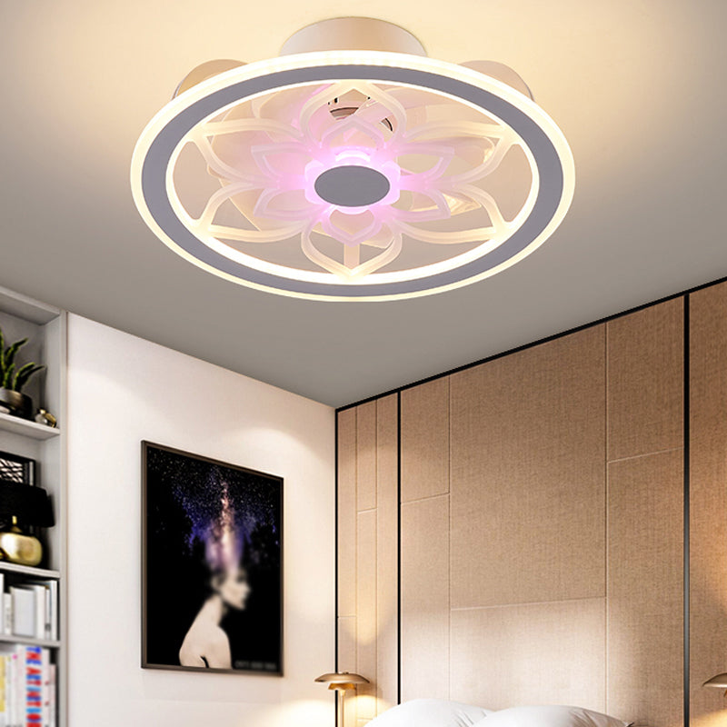 White Circle Ceiling Fan Lamp Minimalist Acrylic LED Semi Flush Mount Ceiling Light