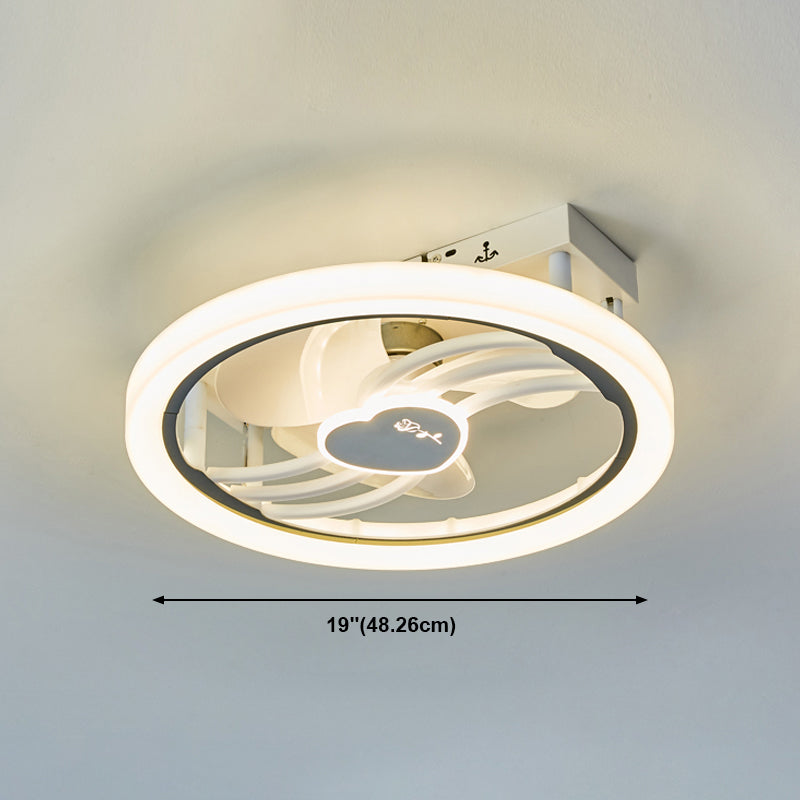 White Circle Ceiling Fan Lamp Minimalist Acrylic LED Semi Flush Mount Ceiling Light