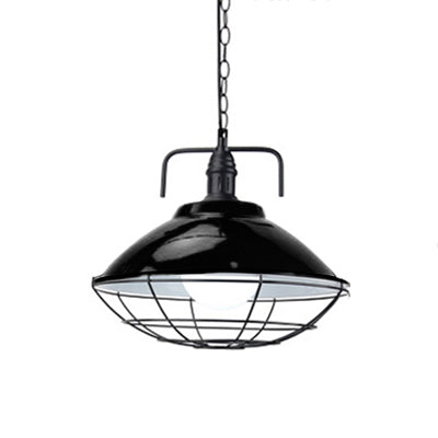 11 "/14" Dia 1 Light Dome Hanging Lampe Industrial Schwarz/Blau -Metall -Pendellanzeige mit Drahtkäfig für Innenräume