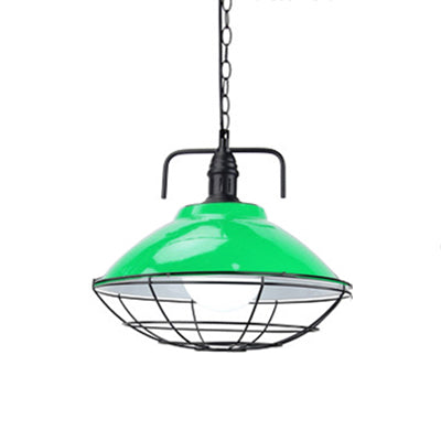 11 "/14" Dia 1 Light Dome Hanging Lampe Industrial Schwarz/Blau -Metall -Pendellanzeige mit Drahtkäfig für Innenräume