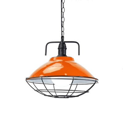 11 "/14" Dia 1 Light Dome Hanging Lampe Industrial Schwarz/Blau -Metall -Pendellanzeige mit Drahtkäfig für Innenräume