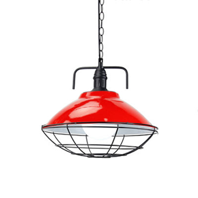 11 "/ 14" dia 1 dôme léger lampe suspendue industrielle Black / Blue Metal Pendant Lighting avec cage métallique pour intérieur