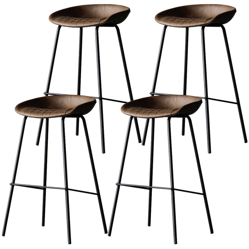 Industrial Leather Distressed Quilted Barstool Indoor Tall Stool with Bucket Seat
