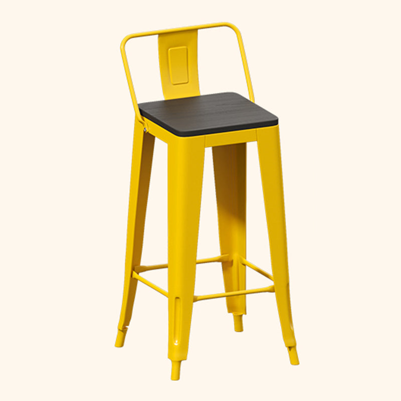 Tabouret de bar en bois de fer jaune style industriel arrière bas 29,53 "tabouret de comptoir avec siège carré