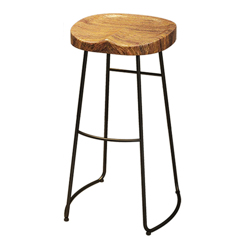 Black Iron Bar Stool Industrial Style Wood Backless Counter Stool with Saddle Seat