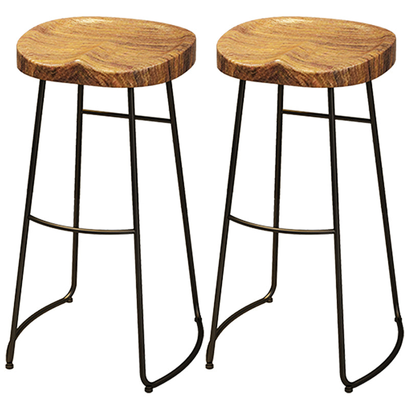 Black Iron Bar Stool Industrial Style Wood Backless Counter Stool with Saddle Seat