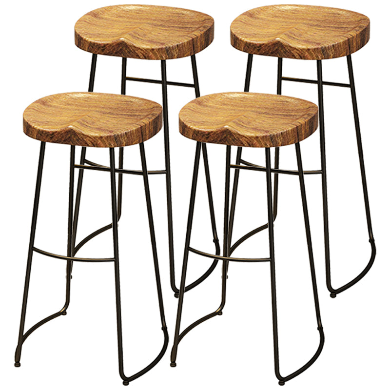 Black Iron Bar Stool Industrial Style Wood Backless Counter Stool with Saddle Seat