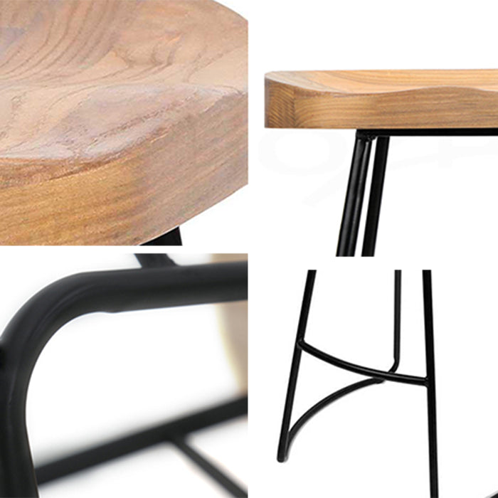 Taburete de barra de hierro negro estilos industriales de madera de madera de madera con asiento de silla de montar