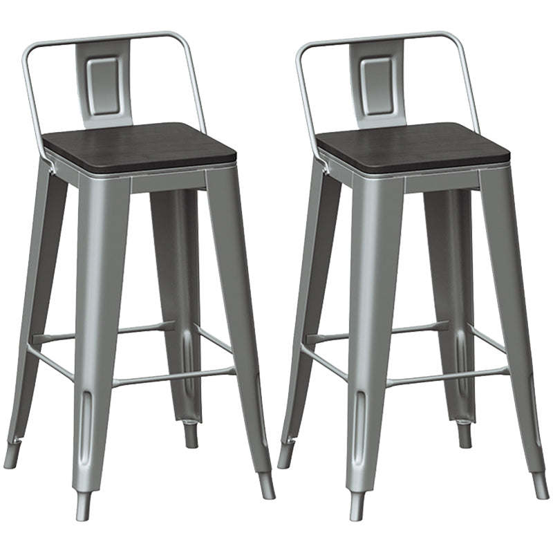 Silver Iron Bar Stool Industrial Style Low Back Counter Stool with Square Seat