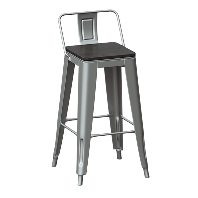 Silver Iron Bar Stool Industrial Style Low Back Counter Stool with Square Seat