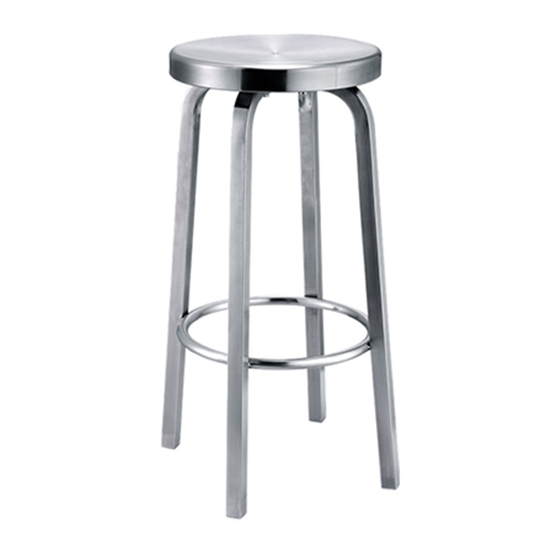 Tabouret de bar extérieur en acier en acier inoxydable en acier inoxydable glossé argenté avec siège rond 1