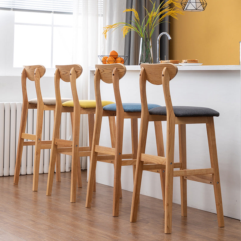 40" H Solid Wood Barstool Nordic Style Indoor Backrest Counter Stools with Cushion