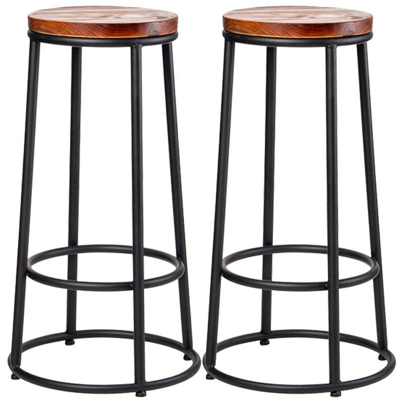 Industrial Armless Barstools Wooden Round Seat Counter Height Stools in Black