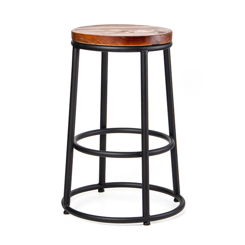 Industrial Armless Barstools Wooden Round Seat Counter Height Stools in Black