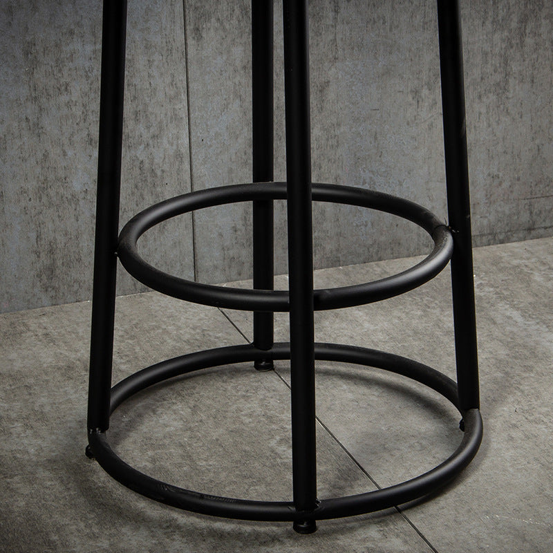 Industrial Armless Barstools Wooden Round Seat Counter Height Stools in Black