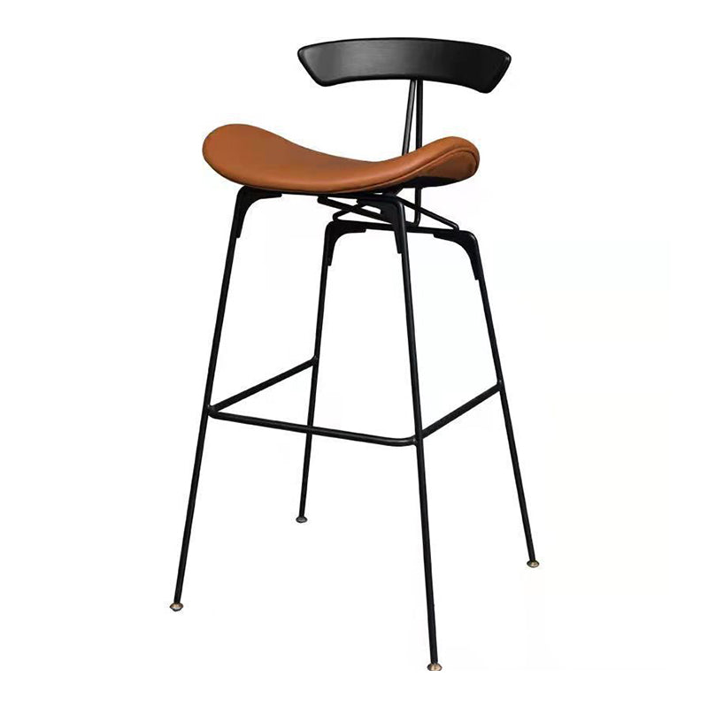 Leather Contoured Seat Barstool Industrial Metal Counter Stool with Backrest 1 Piece