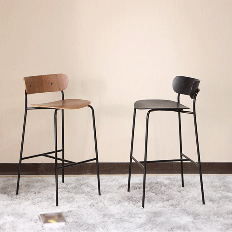 Low Back Metal Indoor Barstool Industrial Black Tall Stool with Wood Seat 1 Piece