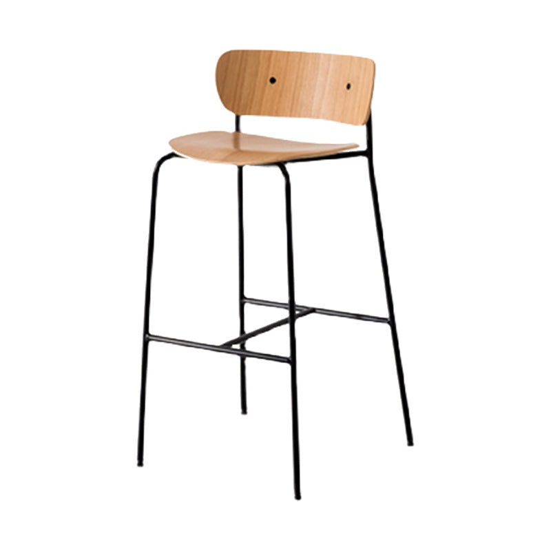 Low Back Metal Indoor Barstool Industrial Black Tall Stool with Wood Seat 1 Piece