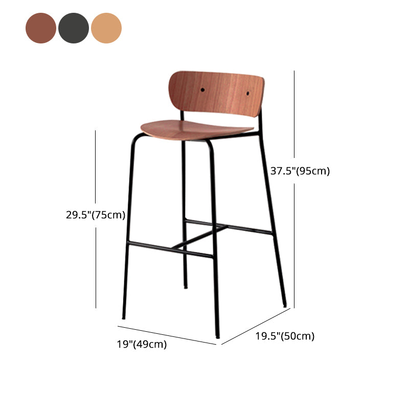 Low Back Metal Indoor Barstool Industrial Black Tall Stool with Wood Seat 1 Piece