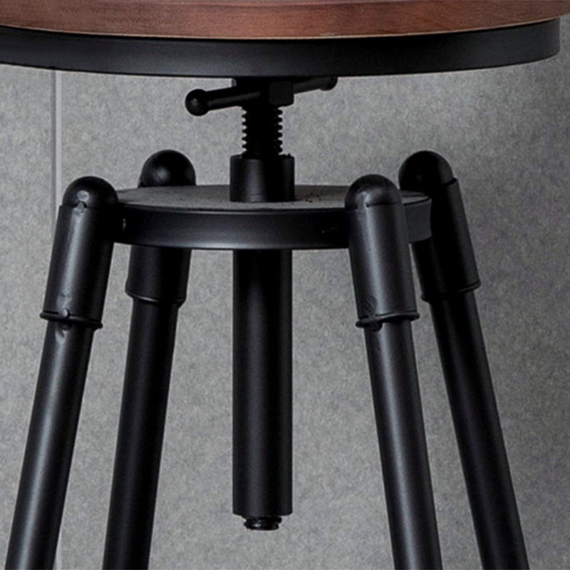 Industrial Iron Adjustable Swivel Barstool Indoor Tall Stool with Round Pine Seat