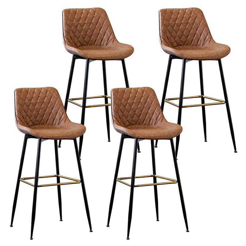 Coffee Shop Leather Bar Stool Bucket Footrest Counter Stool with Iron Legs
