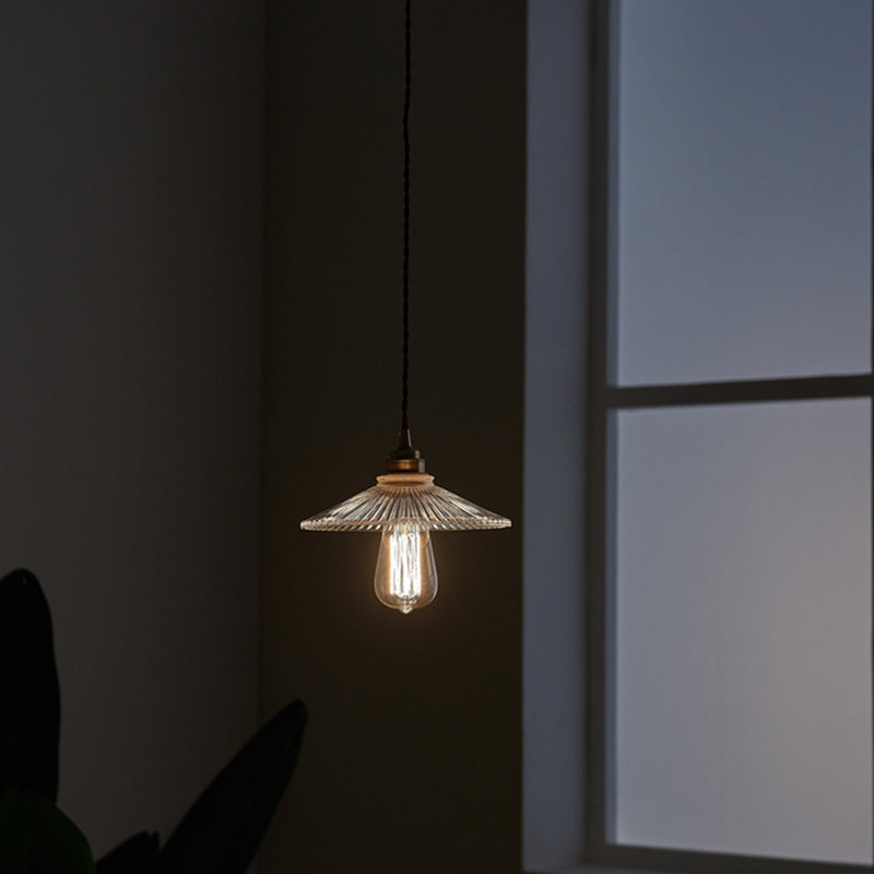 Industriële stijl messing hanging lamp kegel schaduw 1 licht gecanneleerde glazen hanglamp voor restaurant