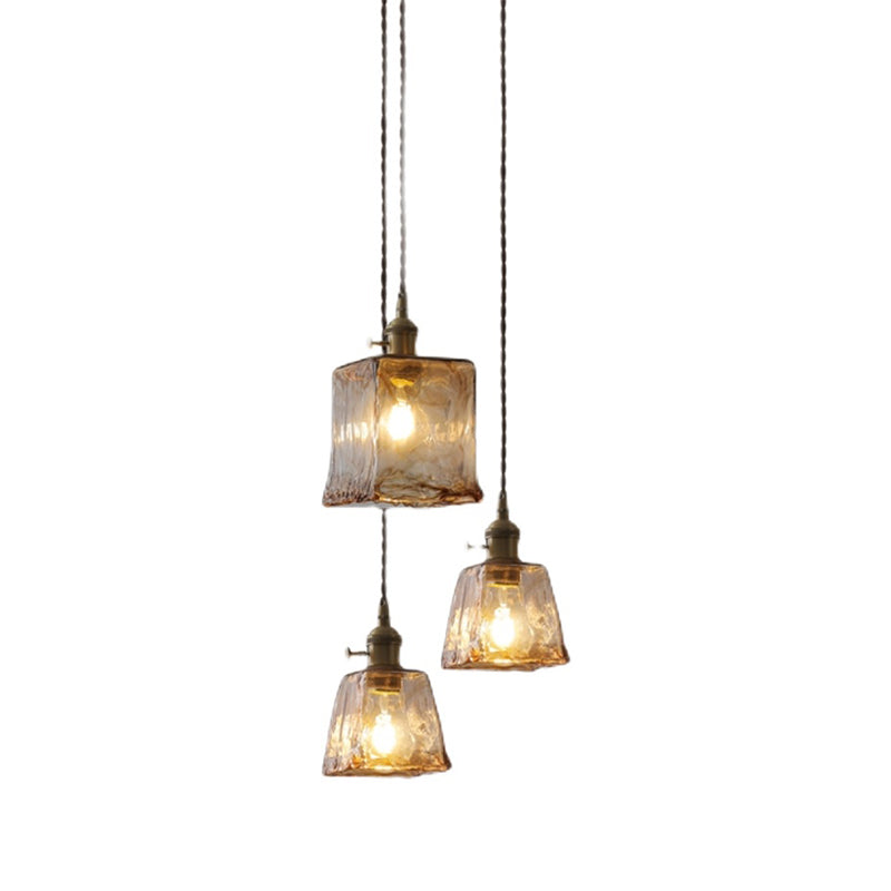 1 Light Hanging Glass Lamp Geometrical Pendant Industrial Metal Hanging Light in Amber