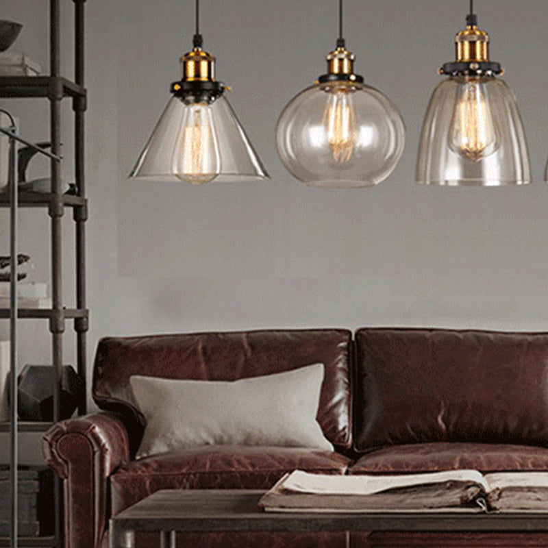 Single Light Industrial Style Pendant Light Fixture Glass Hanging Light