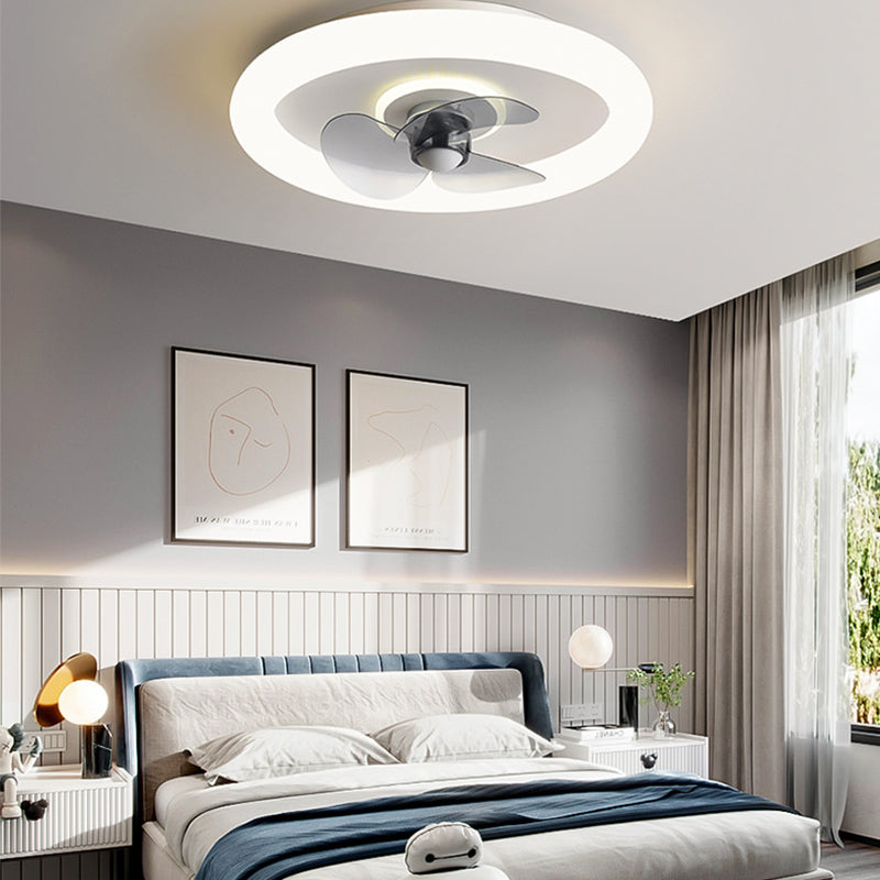 Simplicity Geometric Ceiling Fan Acrylic Bedroom LED Flush Mount Ceiling Light in White