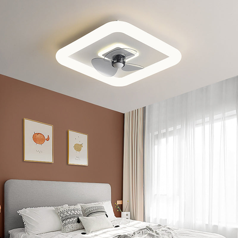 Simplicity Geometric Ceiling Fan Acrylic Bedroom LED Flush Mount Ceiling Light in White