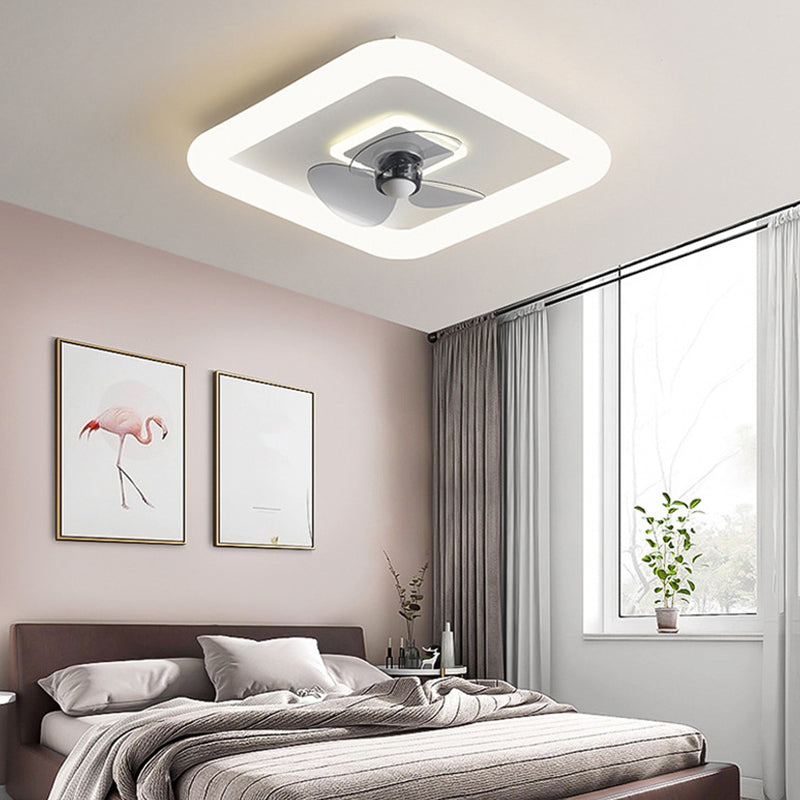 Simplicity Geometric Ceiling Fan Acrylic Bedroom LED Flush Mount Ceiling Light in White