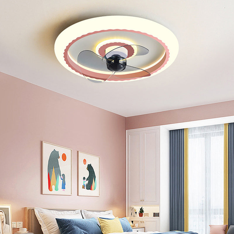 Macaron Round Fan Lighting Fixture Acrylic Children's Bedroom LED Flush Mount Lamp