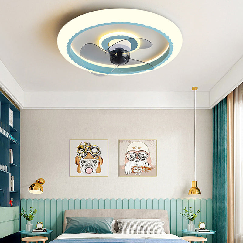 Macaron Round Fan Lighting Fixture Acrylic Children's Bedroom LED Flush Mount Lamp