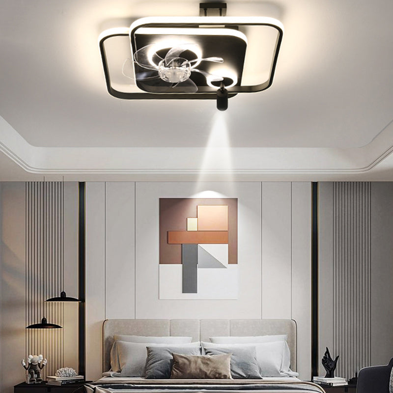 Black Square Flush Mount Light Minimalist Metal LED Ceiling Fan Light with Spotlight