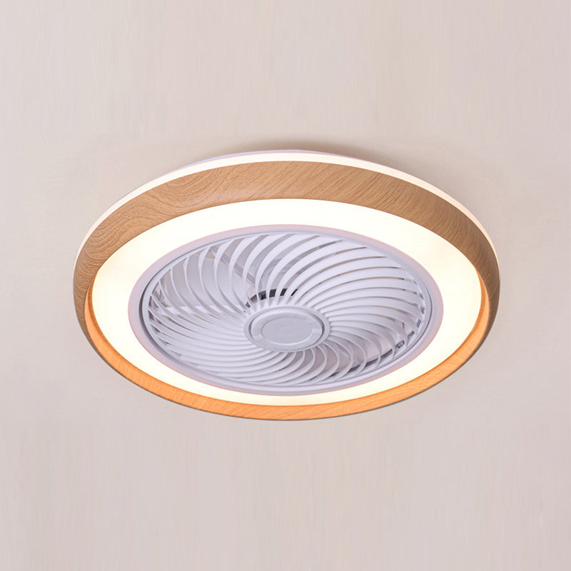 Wood Finish Round Fan Lamp Nordic LED Metal Ceiling Flush Mount Light for Bedroom